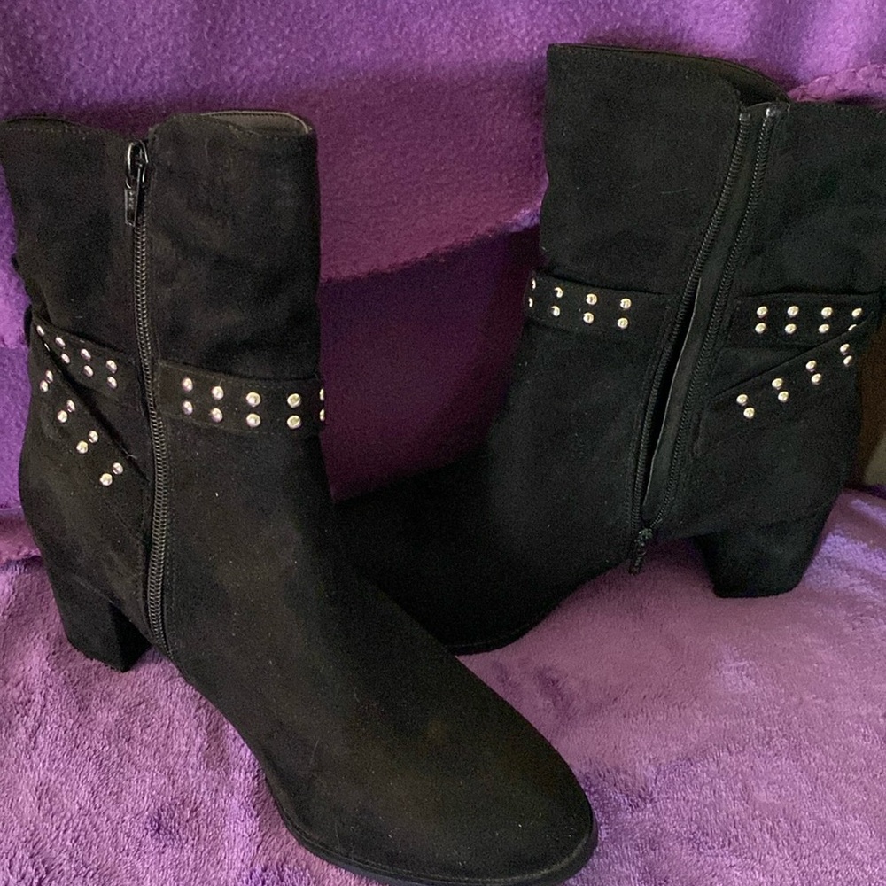 Black booties with rhinestone details